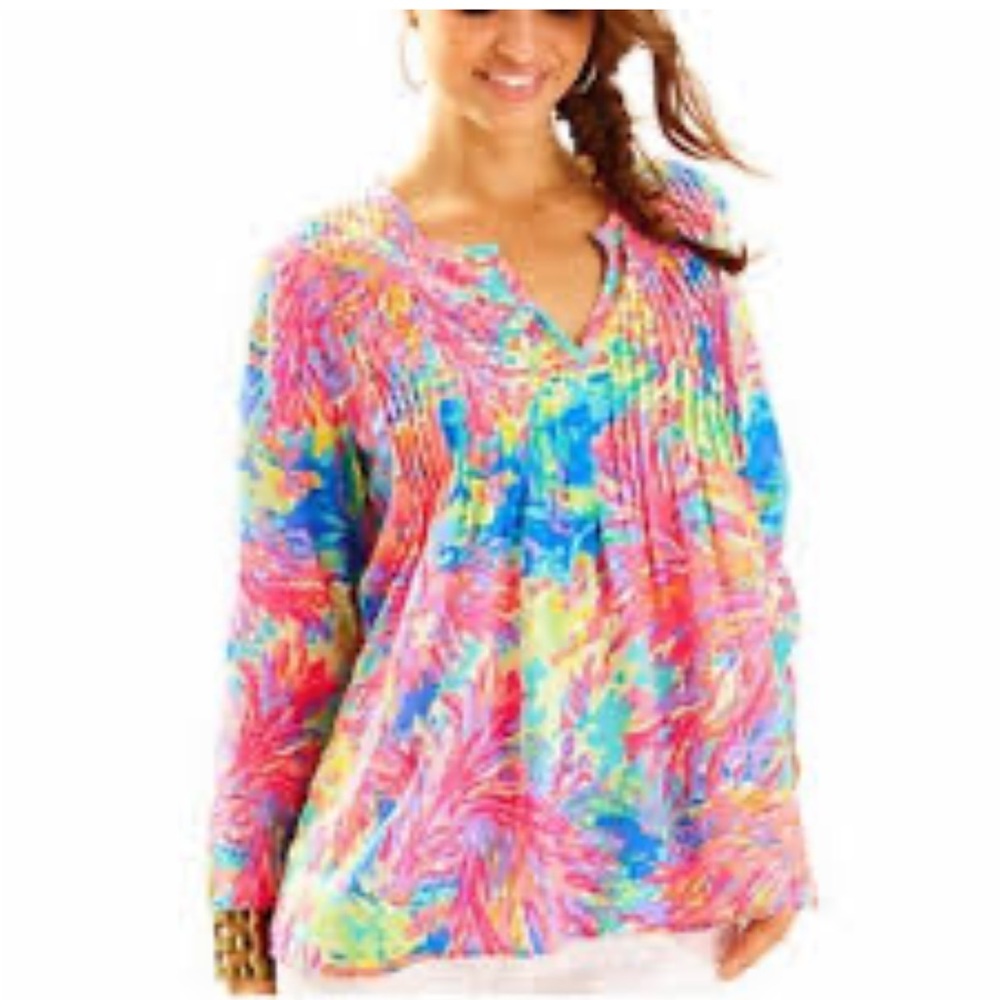 Lilly Pulitzer Daylen Tunic, Multi Palm Beaxh Coral, Small